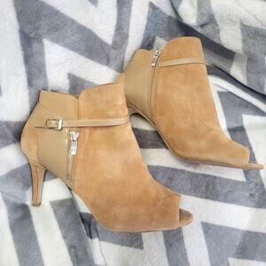Marc Fisher Suede Peeptoe Side Zip Ankle Boots, Size 11 Wide